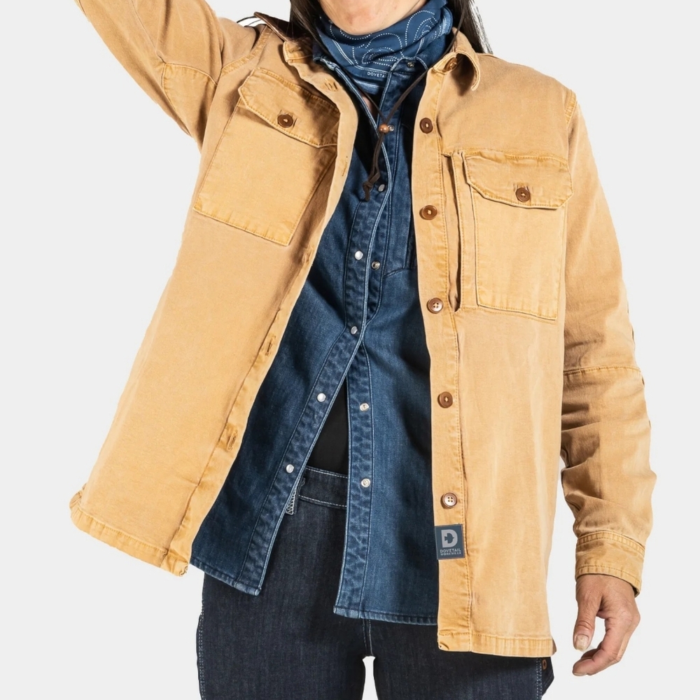 Dovetail Oahe Canvas Work Jacket Button Front Size XS Tan Ochre